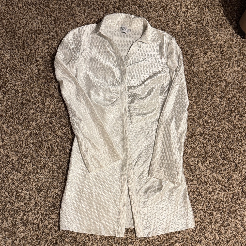 Princess Polly White Textured Button Down Dress